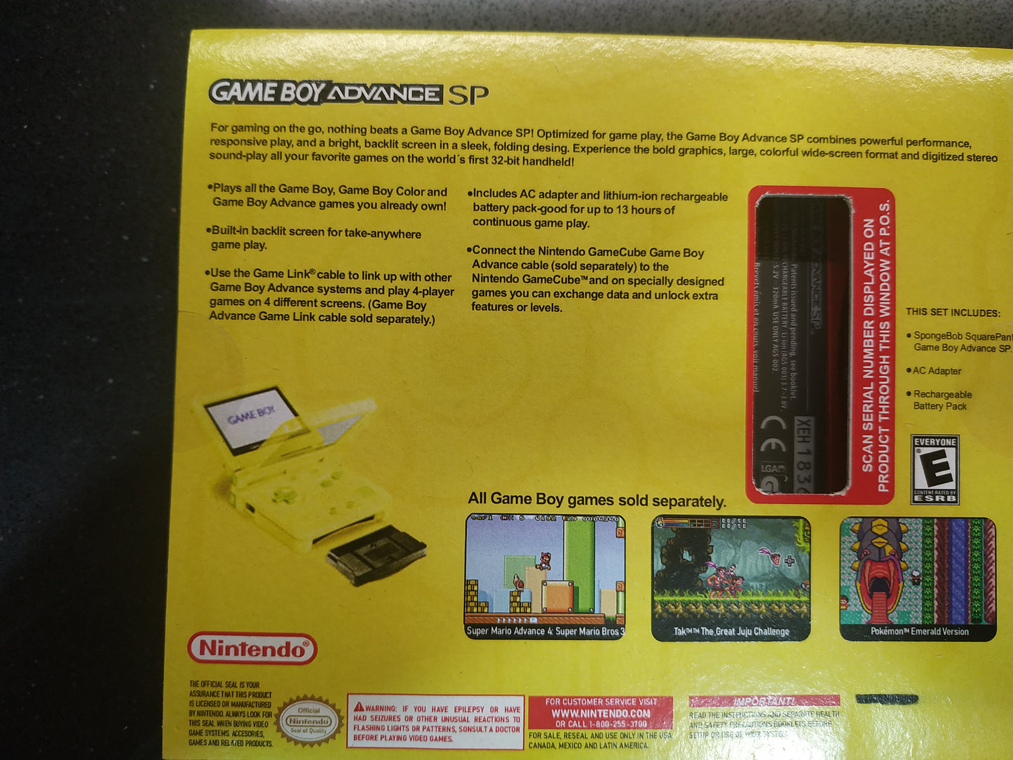 Caja Edición Especial Bob Esponja GBA SP