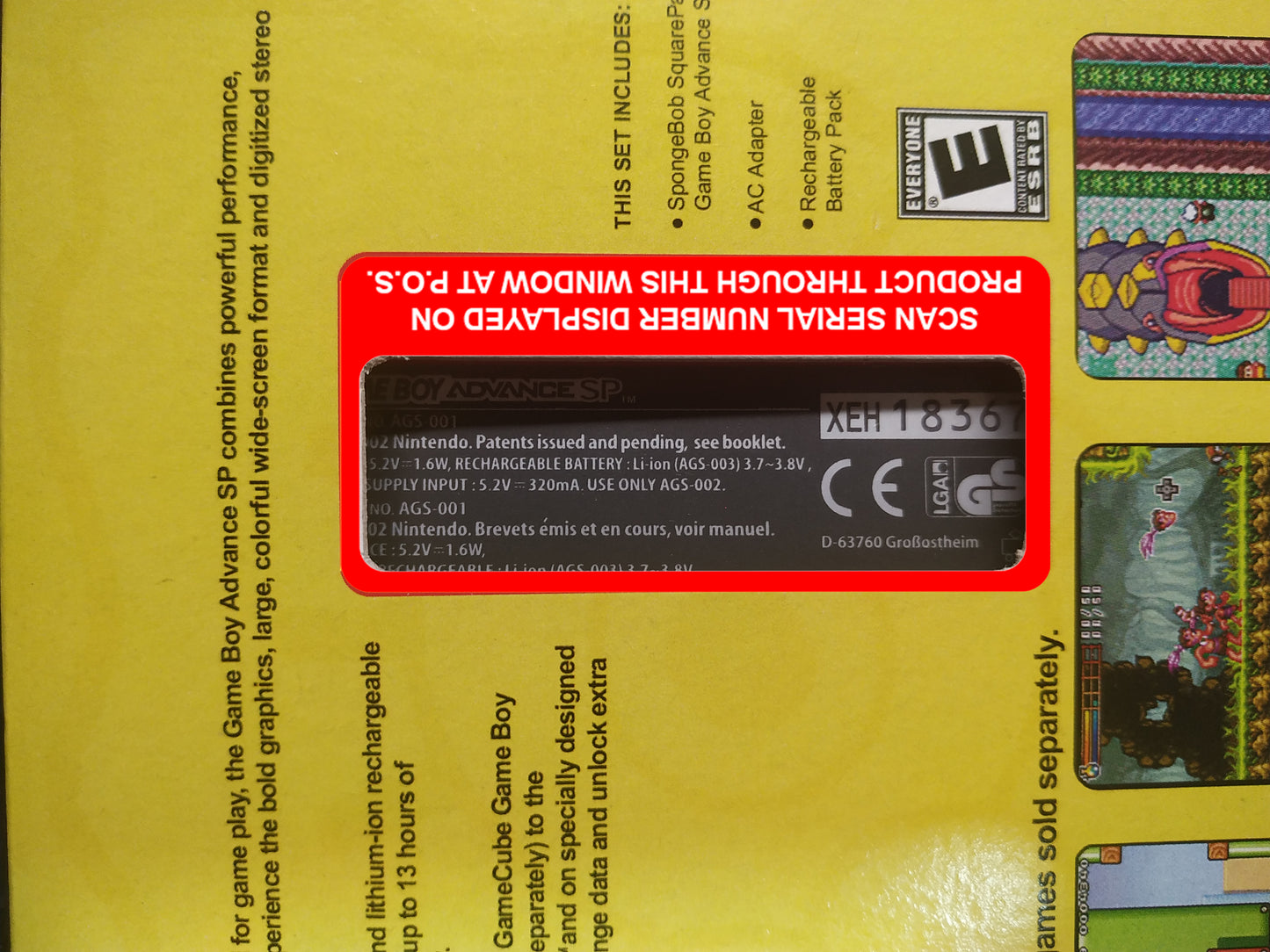 Caja Edición Especial Bob Esponja GBA SP