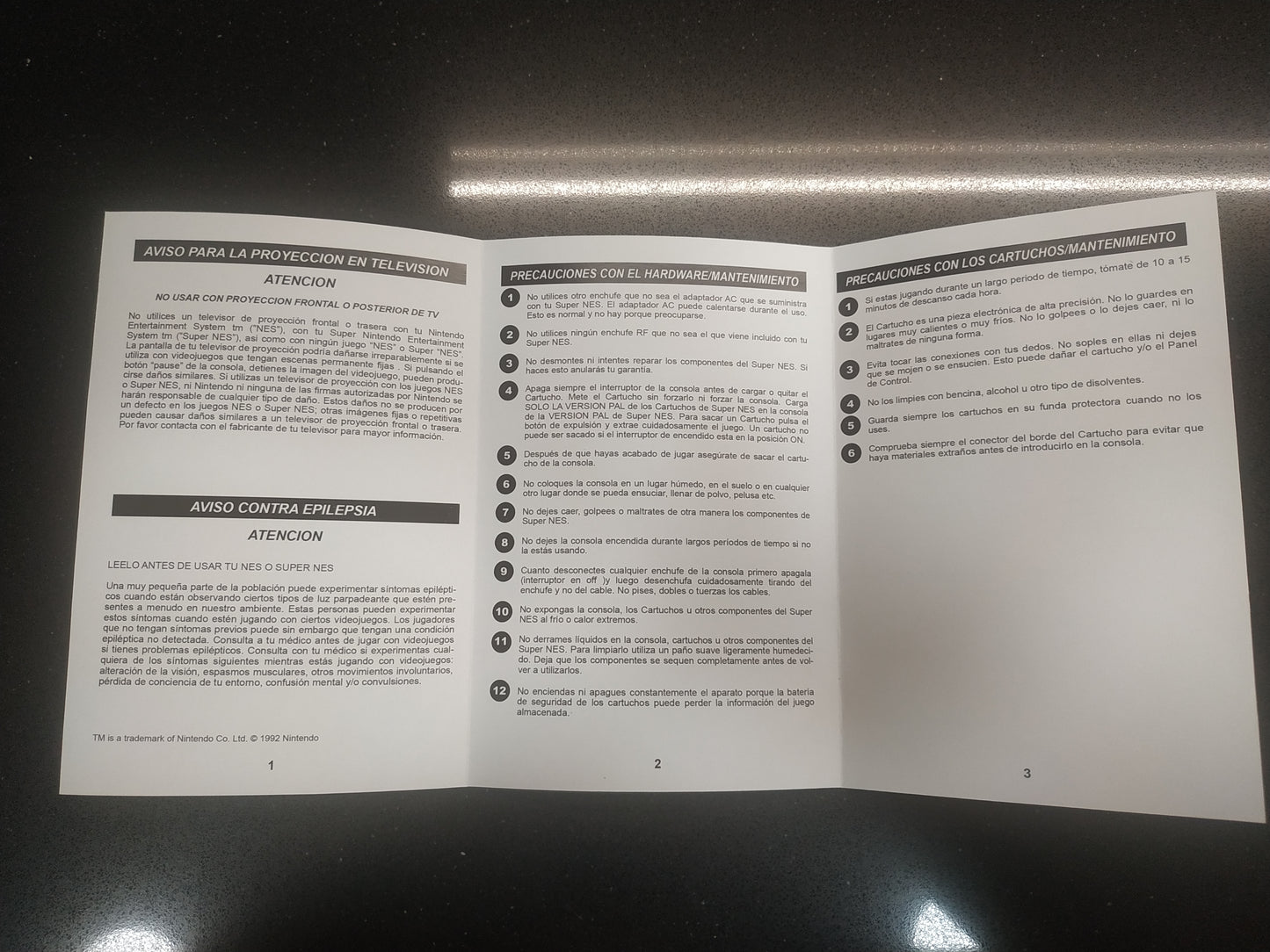 Manual de reemplazo de Información al Consumidor y Precauciones SNES
