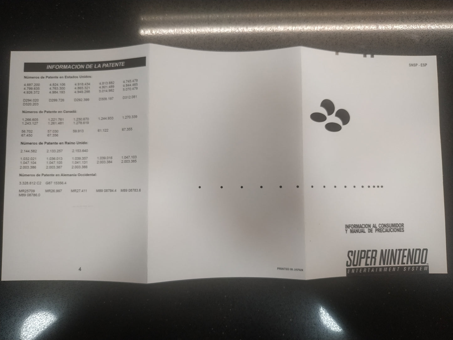 Manual de reemplazo de Información al Consumidor y Precauciones SNES