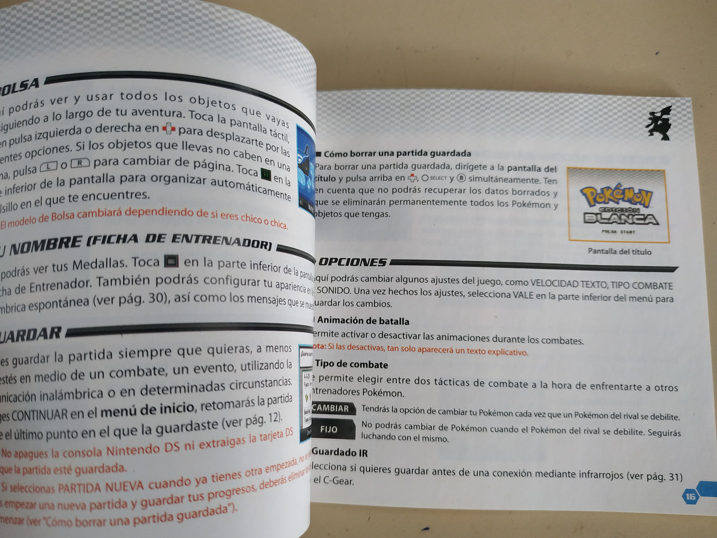 Manual de reemplazo Pokémon Edición Blanca
