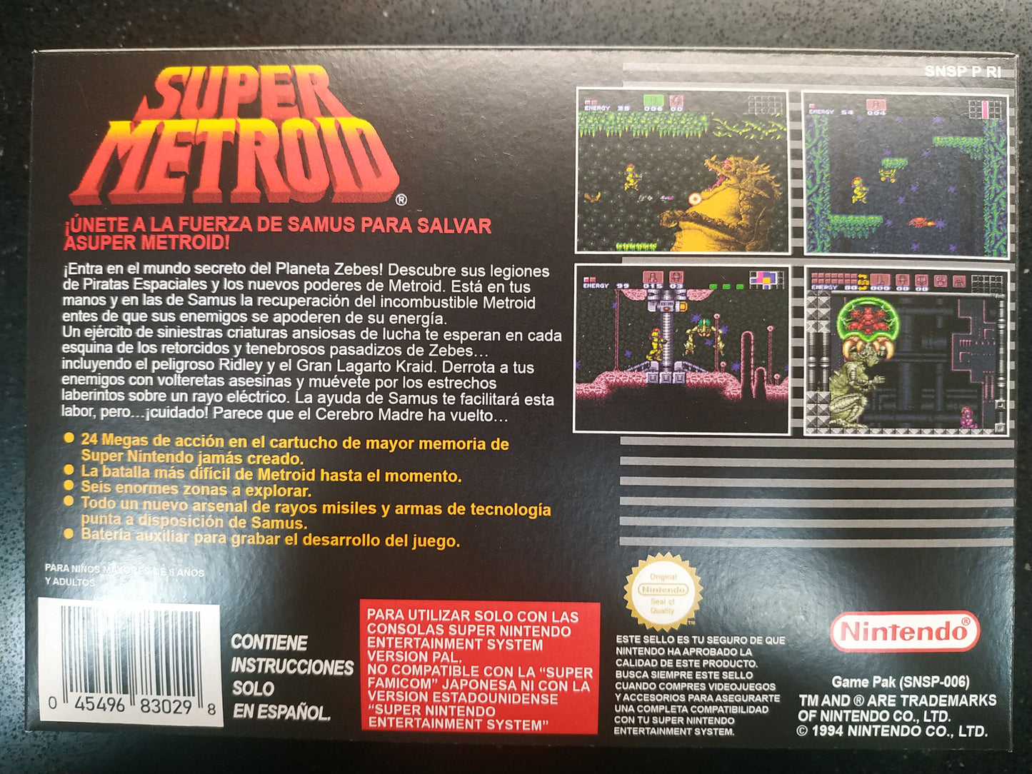 Caja de reemplazo Super Metroid